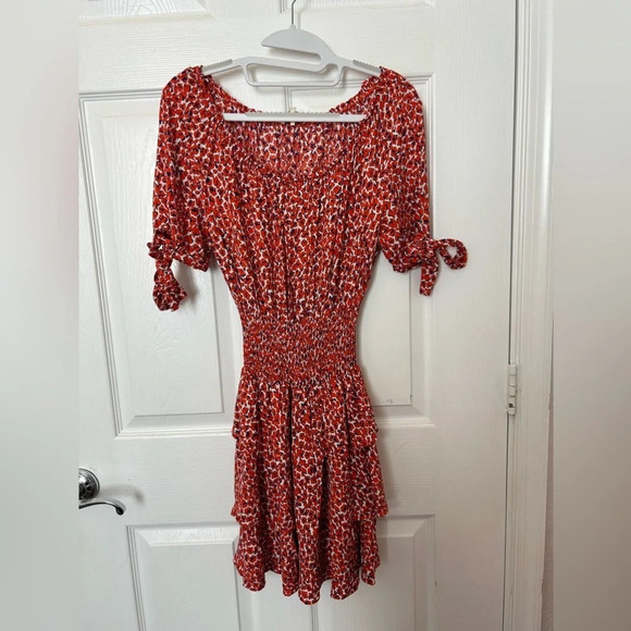 Maje Rafia Leopard Print Smocked Crepe Mini Dress - Picture 4 of 7